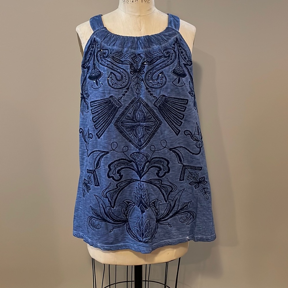 International Concepts sleeveless sequin and embroidered top